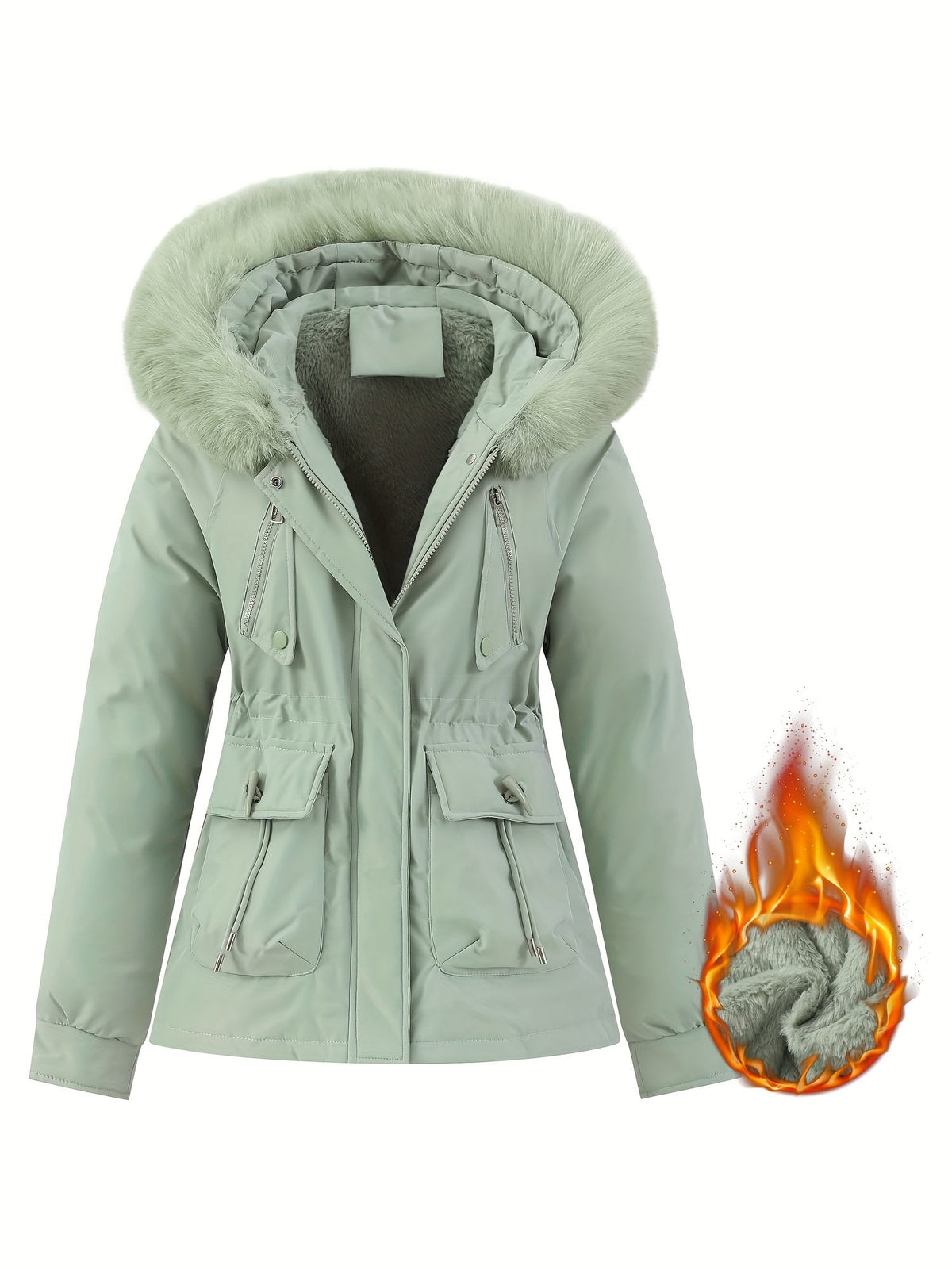 Dames winterjas met afneembare bontcapuchon