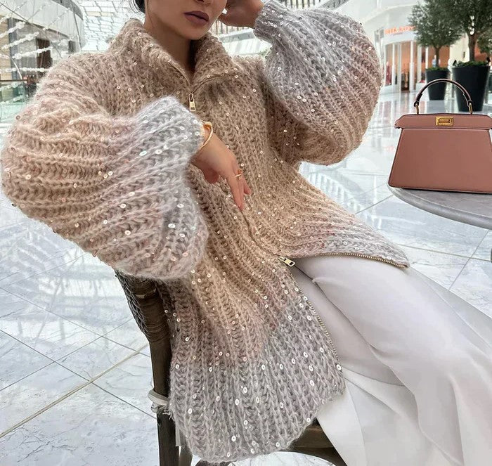 Feestelijke gebreide cardigan met pailletten