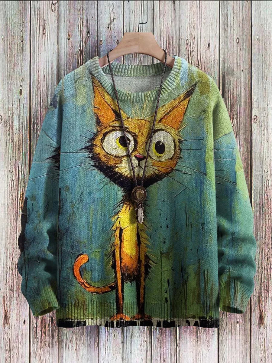Vrolijke kattenprint sweater voor vrouwen