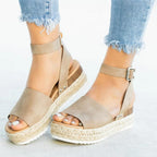 Dames plateau espadrille sandalen met sleehak & bandjes