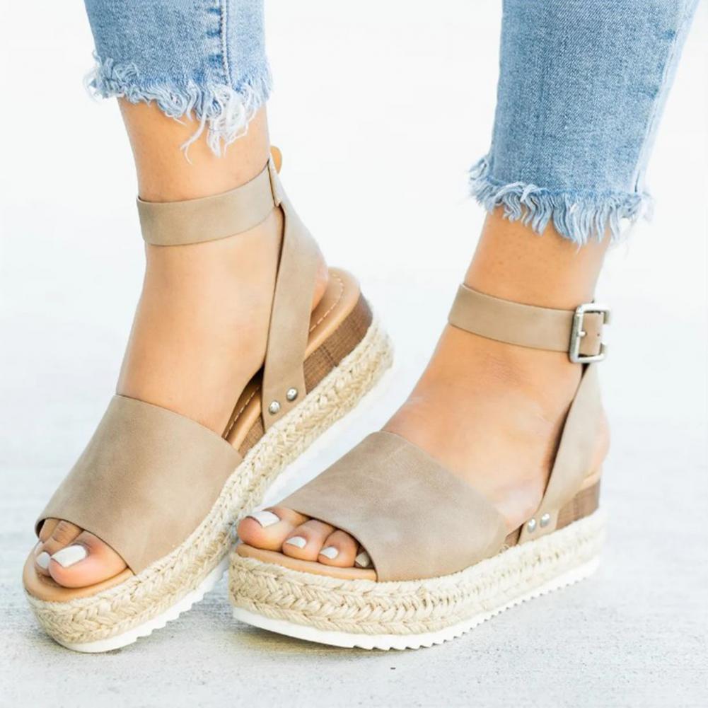 Dames plateau espadrille sandalen met sleehak & bandjes