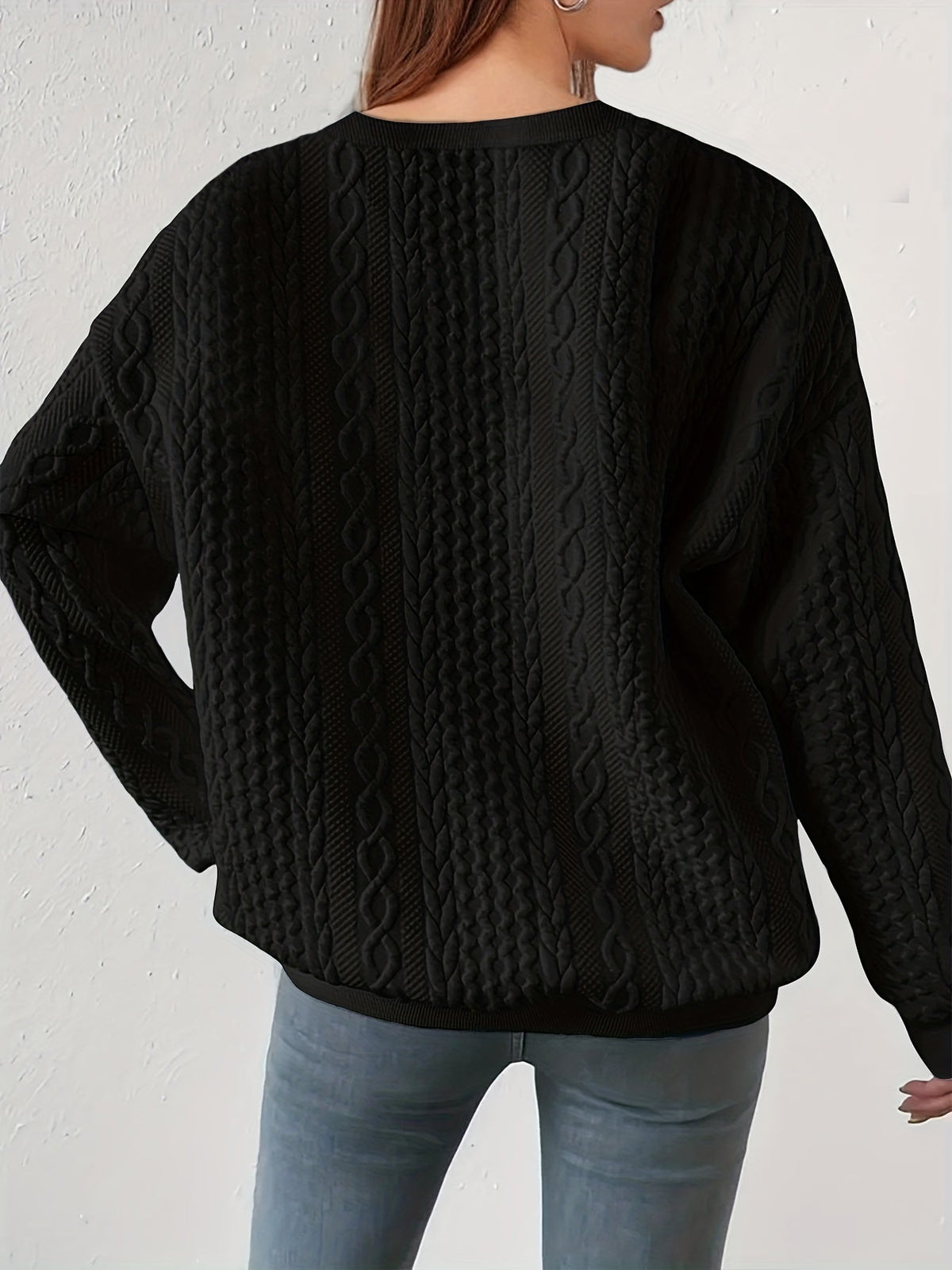 Sweatshirt met ronde hals en kabelmotief
