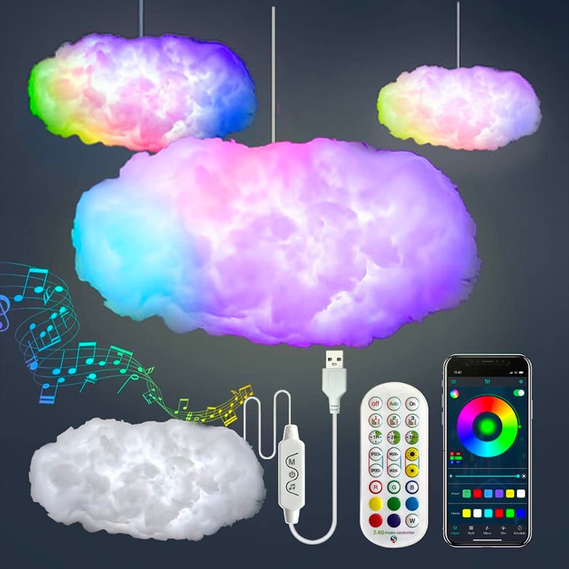 Wolk bliksemlamp met muziek en kleur