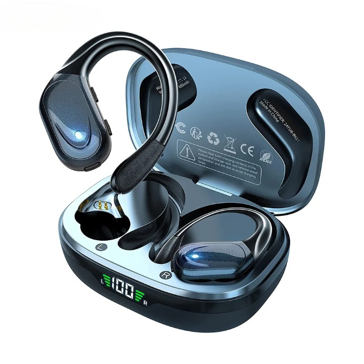 Bluetooth 5.3 sport oordopjes, uitgerust met microfoon, led-hoesje & 75 uur