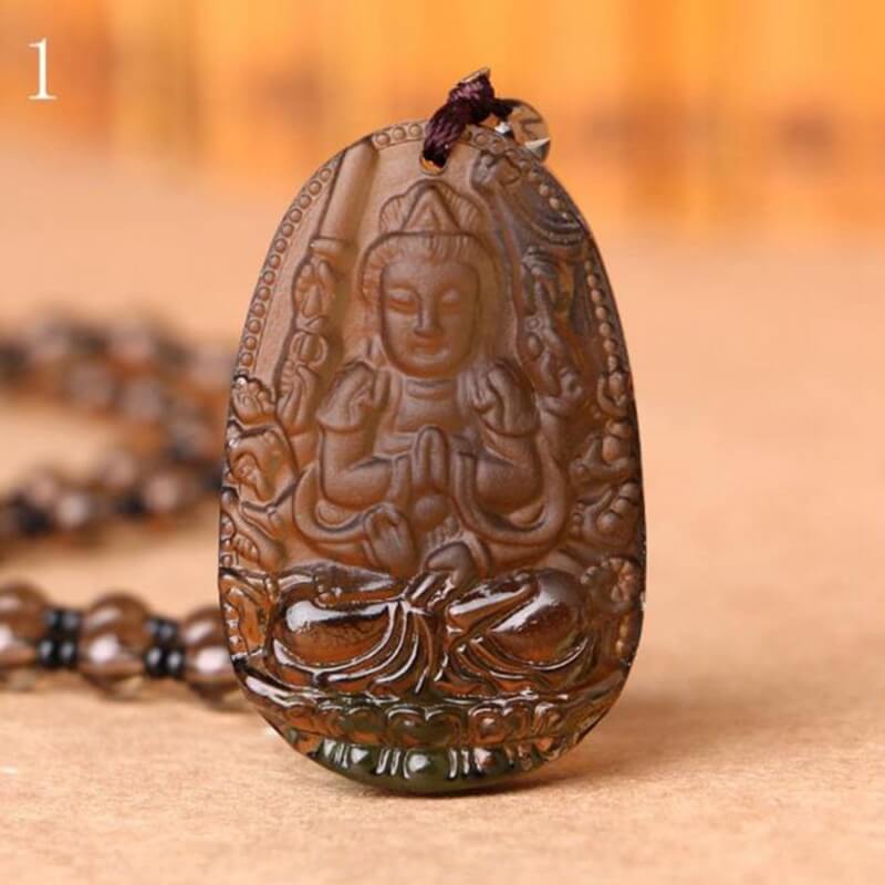 Natuurlijke obsidiaan boeddha amulet ketting
