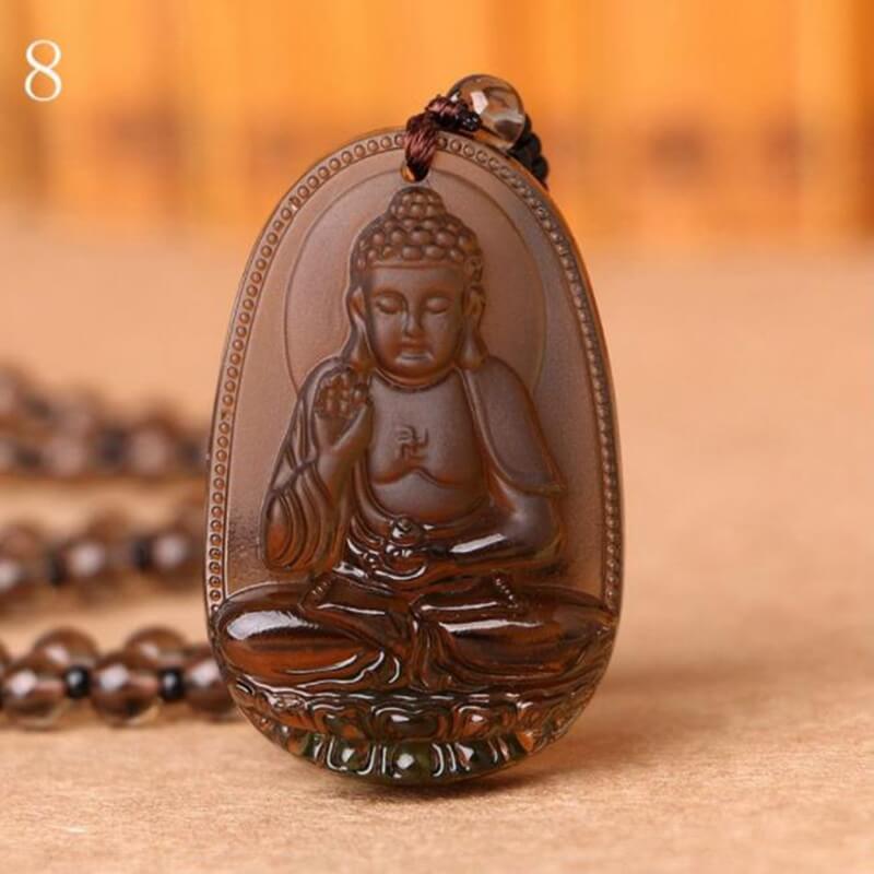 Natuurlijke obsidiaan boeddha amulet ketting