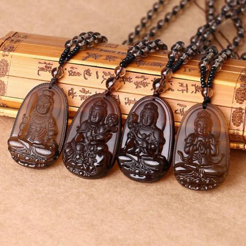 Natuurlijke obsidiaan boeddha amulet ketting