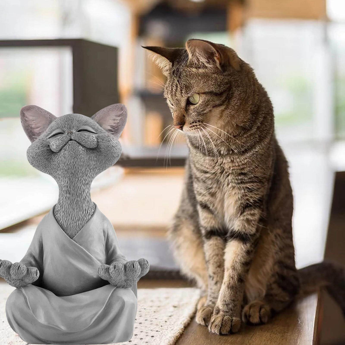Boeddha katten beeldje – materiaal: Hand Geschilderde Hars — afbeelding 1