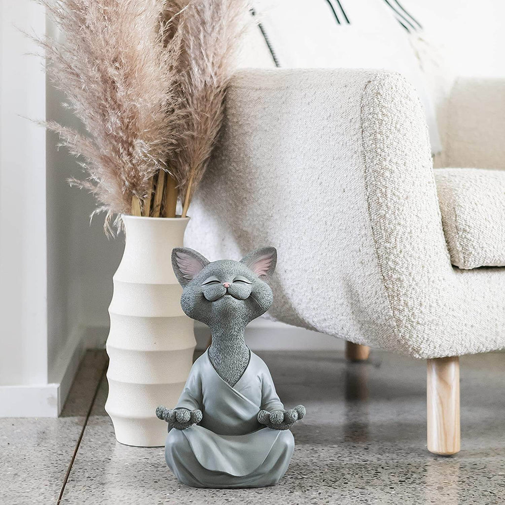 Boeddha katten beeldje – materiaal: Hand Geschilderde Hars — afbeelding 2