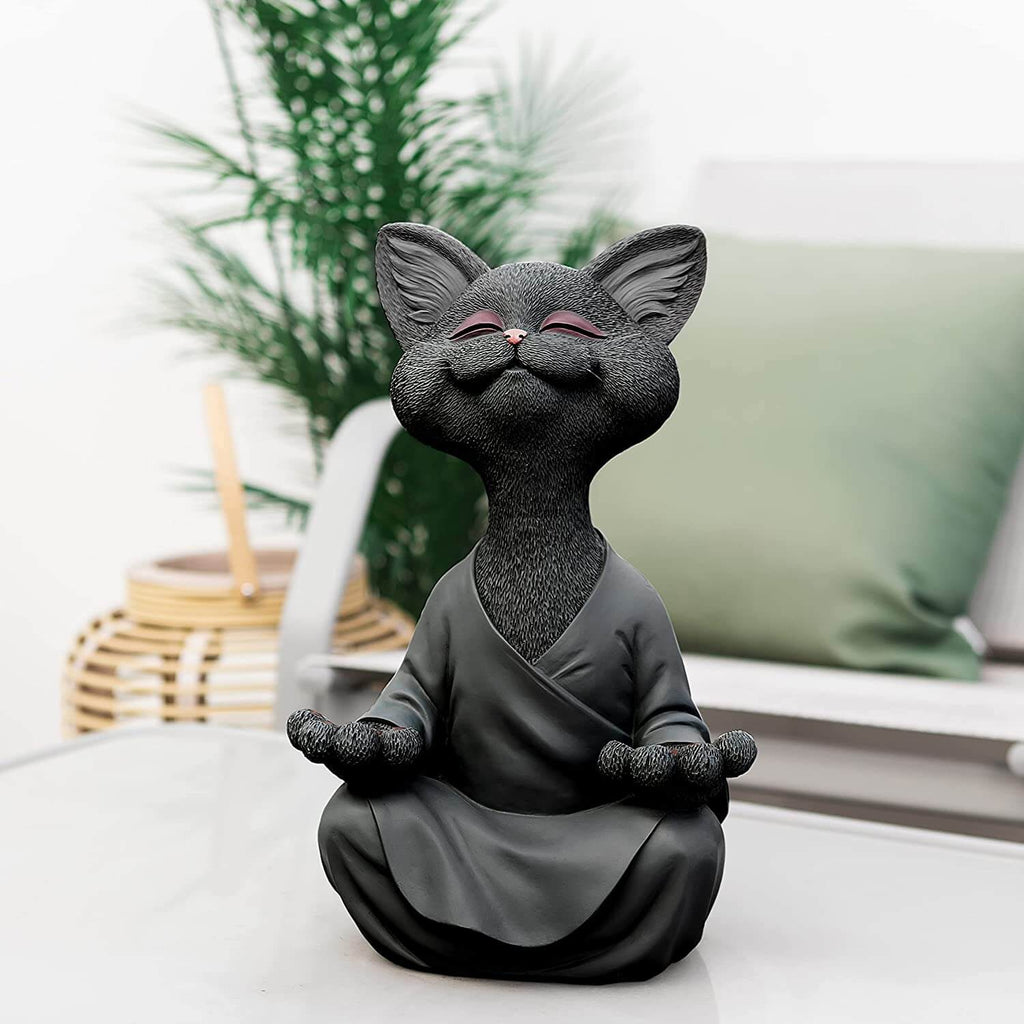 Boeddha katten beeldje – materiaal: Hand Geschilderde Hars — afbeelding 3
