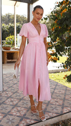 Boho-maxi jurk met V-hals en knopenrij
