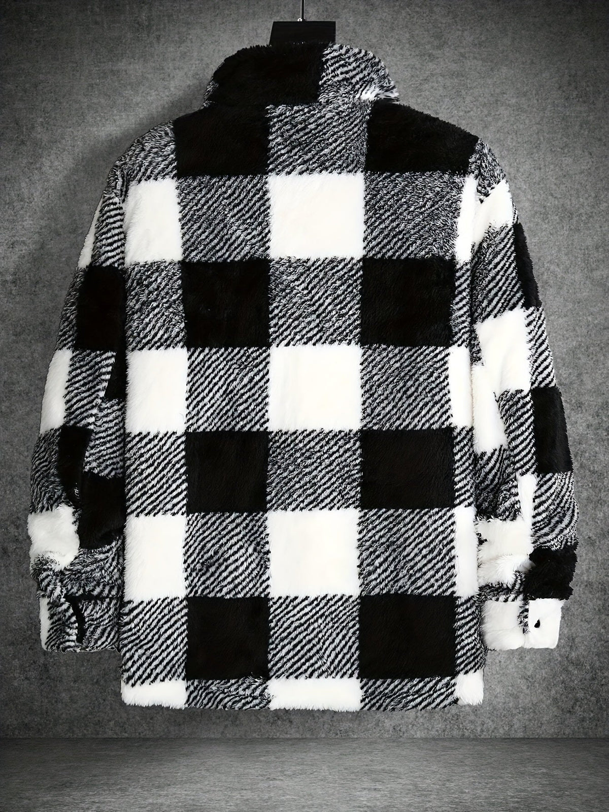 Heren zwart wit geruit fleece jack