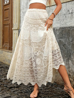 Witte kanten rok met hoge taille en schulprand