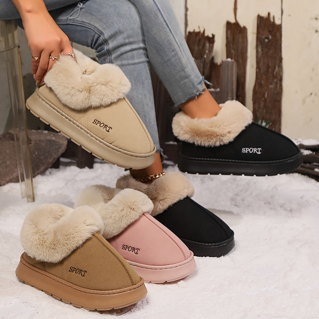Warme pluche dames pantoffels met antislip zool