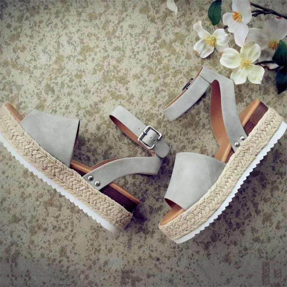 Dames plateau espadrille sandalen met sleehak & bandjes