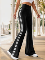 Gestreepte dames flared broek met hoge taille