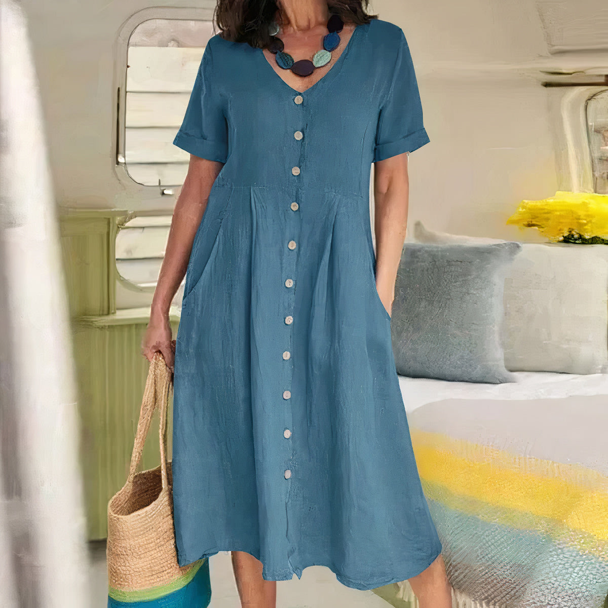 Casual katoen-linnen zomerjurk — afbeelding 28