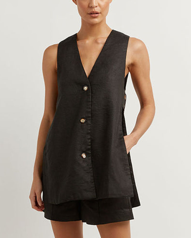 Dames zomerset met mouwloze gilet en hoge taille shorts
