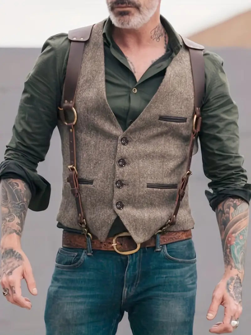 Heren vintage V-hals omkeerbaar vest