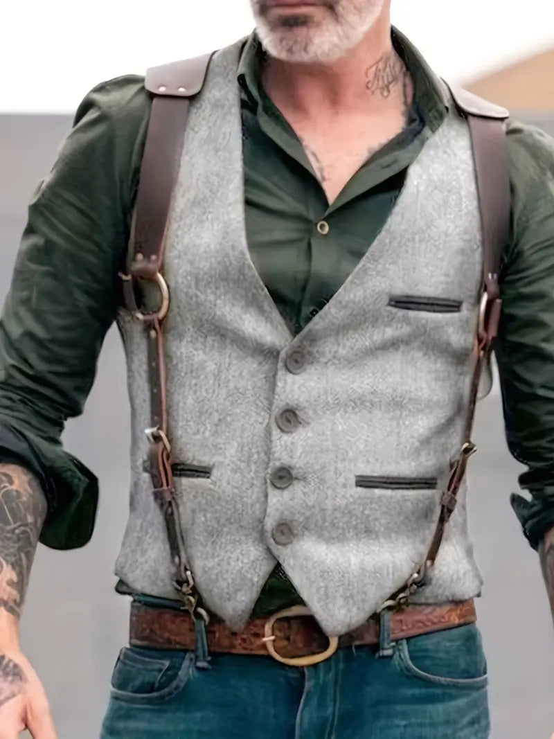 Heren vintage V-hals omkeerbaar vest