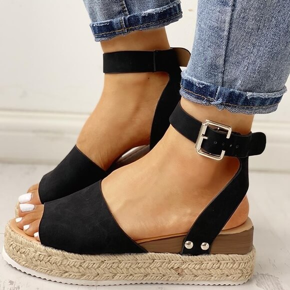 Dames plateau espadrille sandalen met sleehak & bandjes