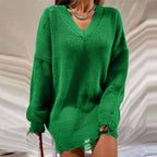 Casual loszittende gebreide trui – gescheurde lange mouw pullover