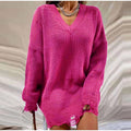 Casual loszittende gebreide trui – gescheurde lange mouw pullover