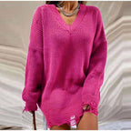 Casual loszittende gebreide trui – gescheurde lange mouw pullover