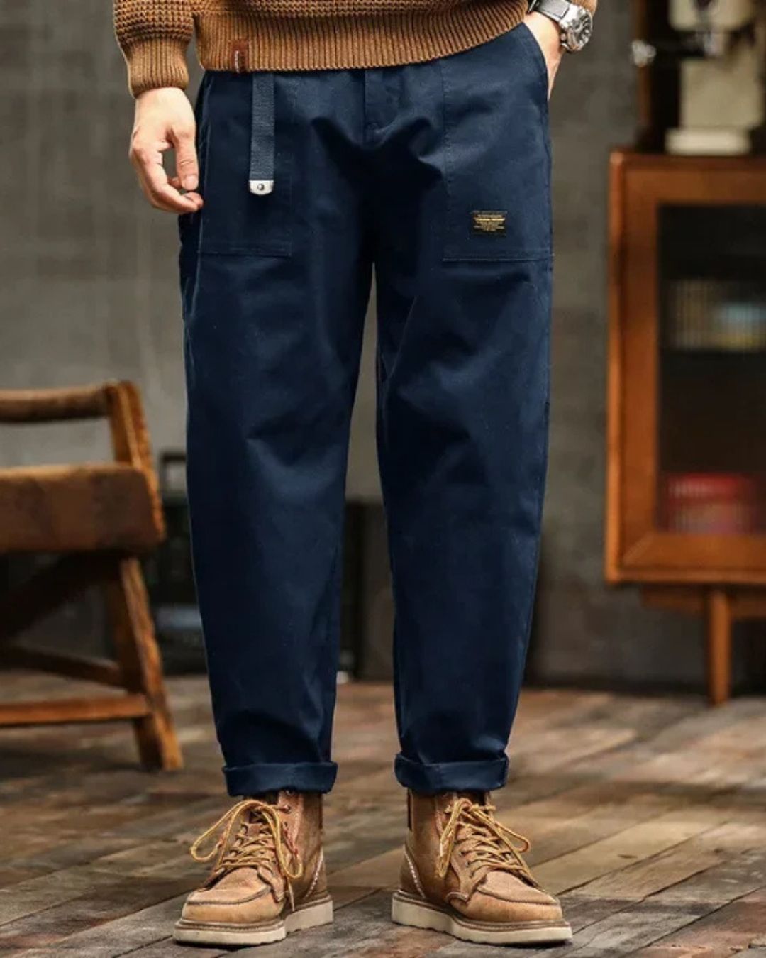 Cian | Katoenen cargobroek met rechte pijpen en vintage wassing