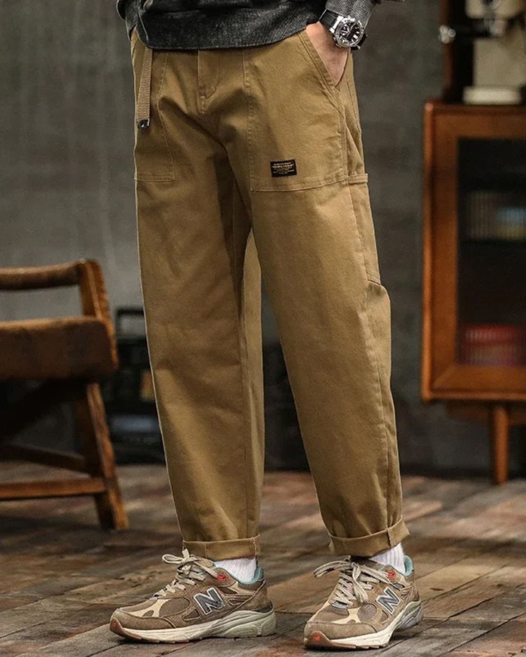 Cian | Katoenen cargobroek met rechte pijpen en vintage wassing