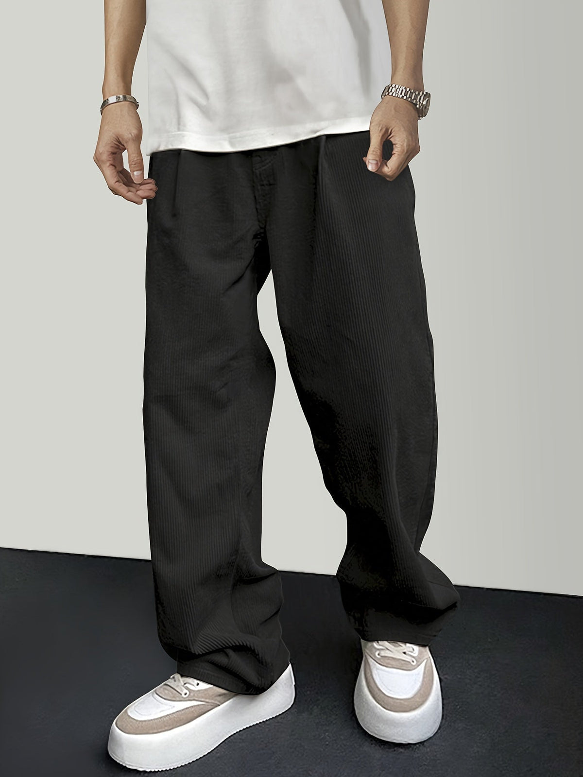 Casual ribfluweel herenbroek met koordsluiting