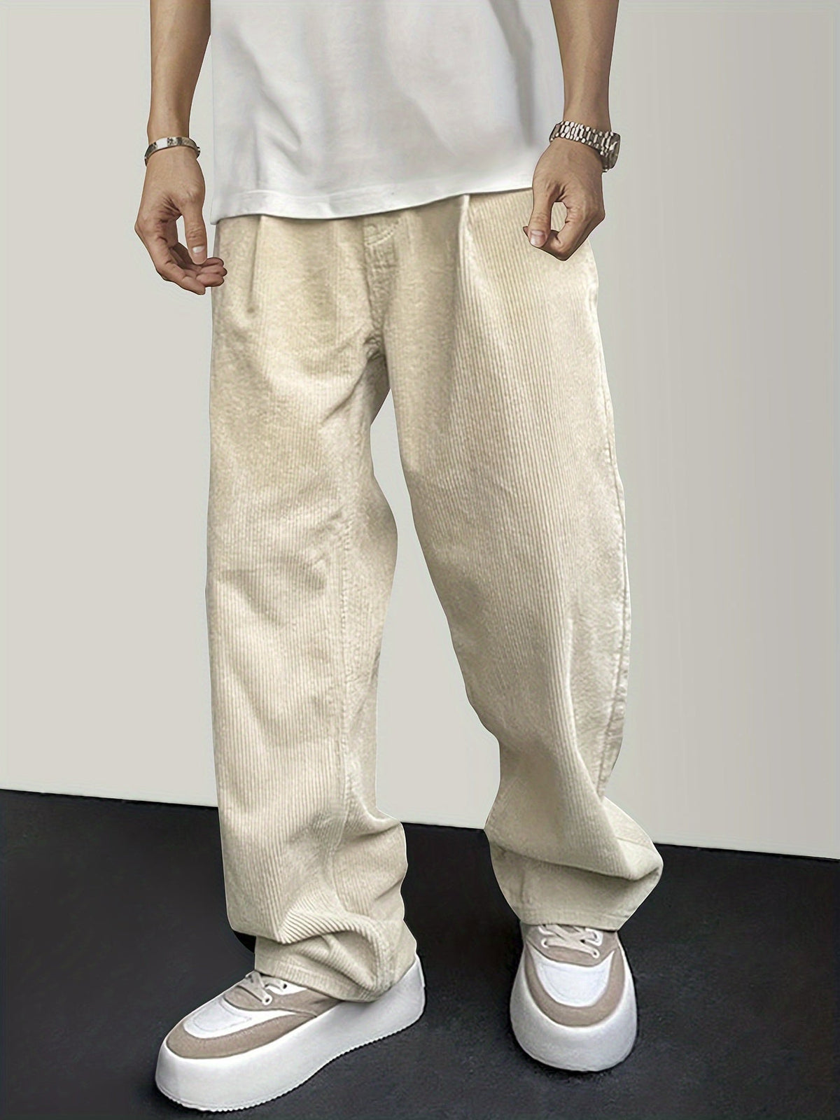 Casual ribfluweel herenbroek met koordsluiting