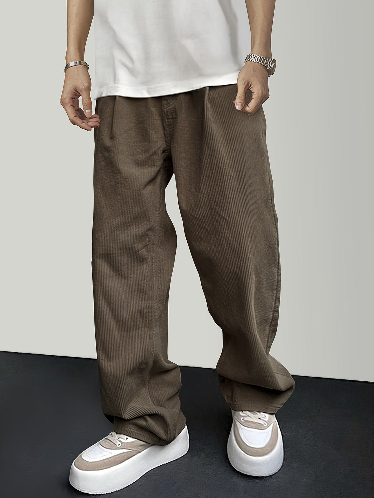 Casual ribfluweel herenbroek met koordsluiting