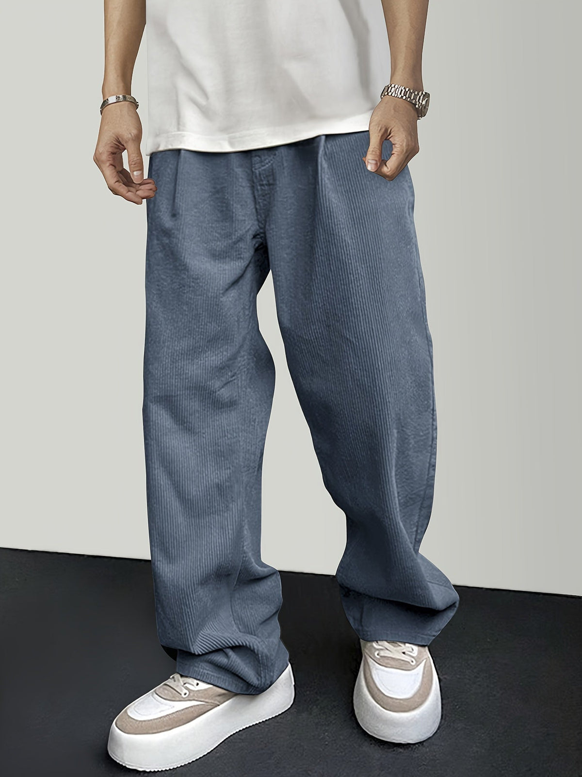 Casual ribfluweel herenbroek met koordsluiting