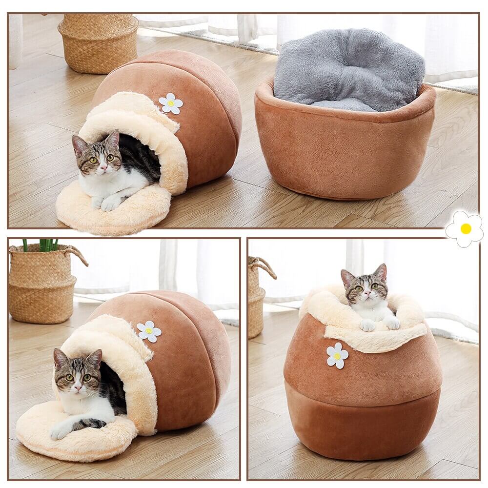 Opvouwbaar pluchen kattenbed Cozy Cave