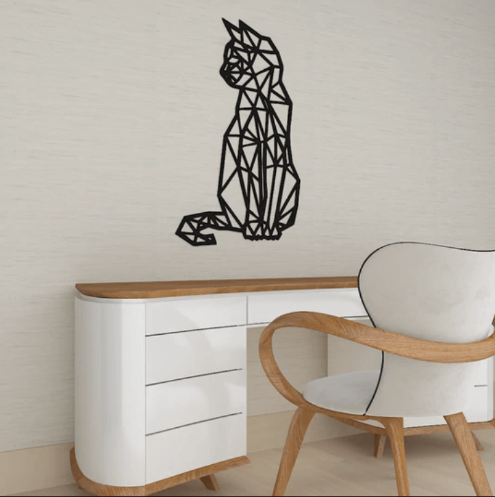Geometrische muursticker met kat