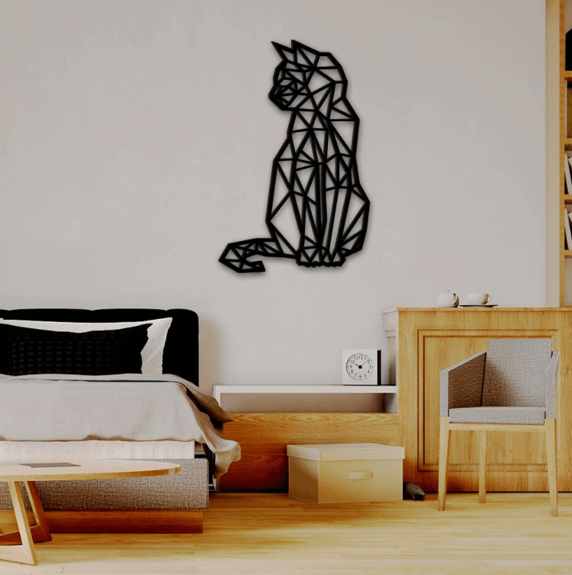 Geometrische muursticker met kat