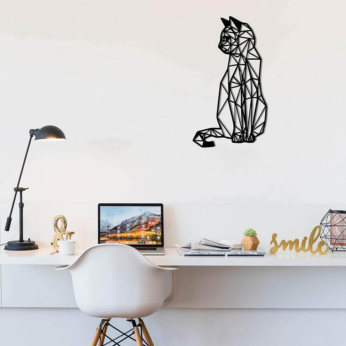 Geometrische muursticker met kat