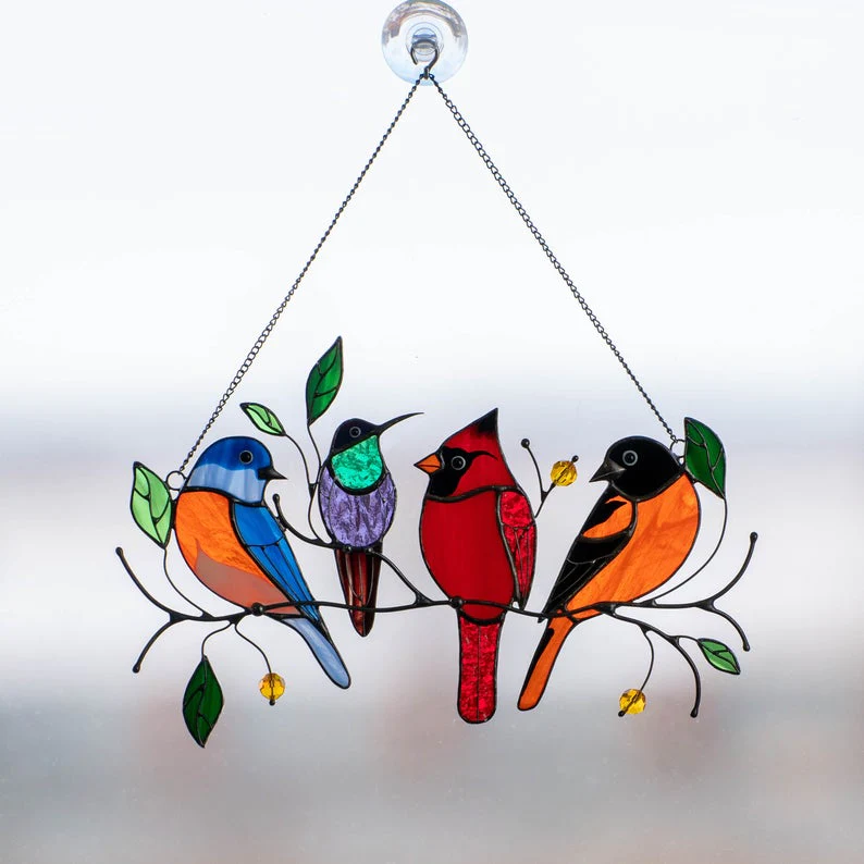 Vogels gebrandschilderd glas raam hangers