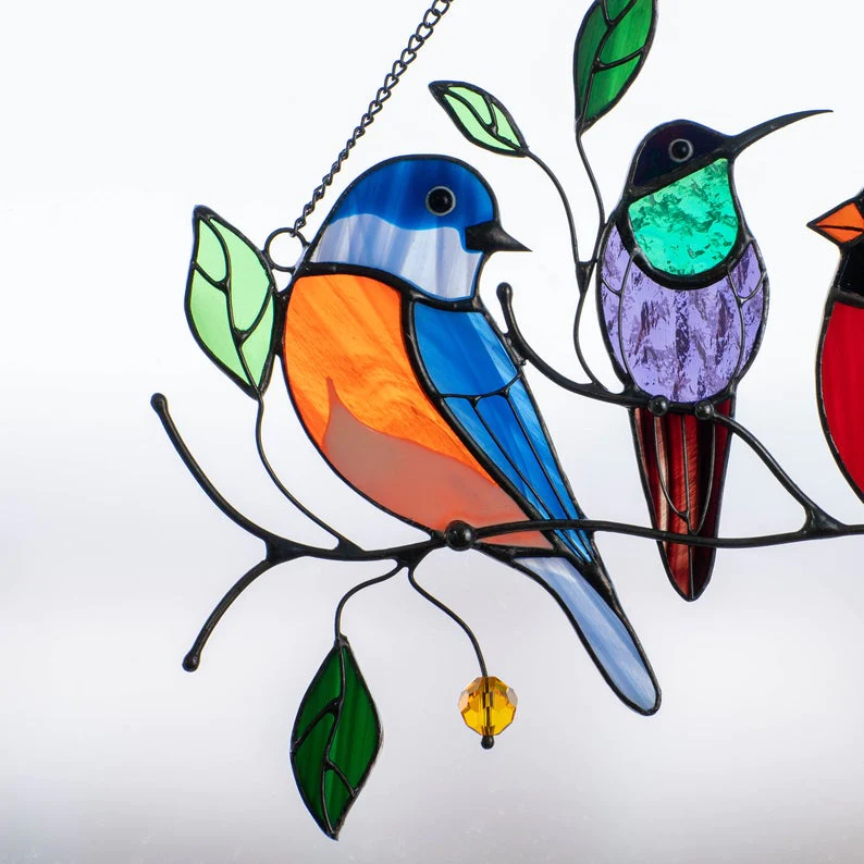 Vogels gebrandschilderd glas raam hangers