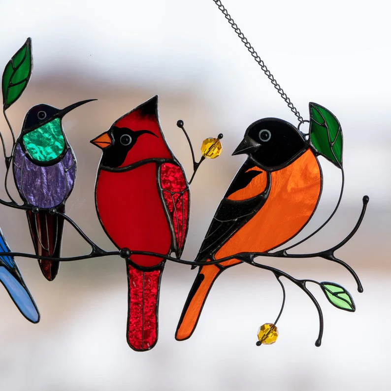 Vogels gebrandschilderd glas raam hangers