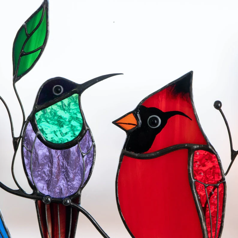 Vogels gebrandschilderd glas raam hangers
