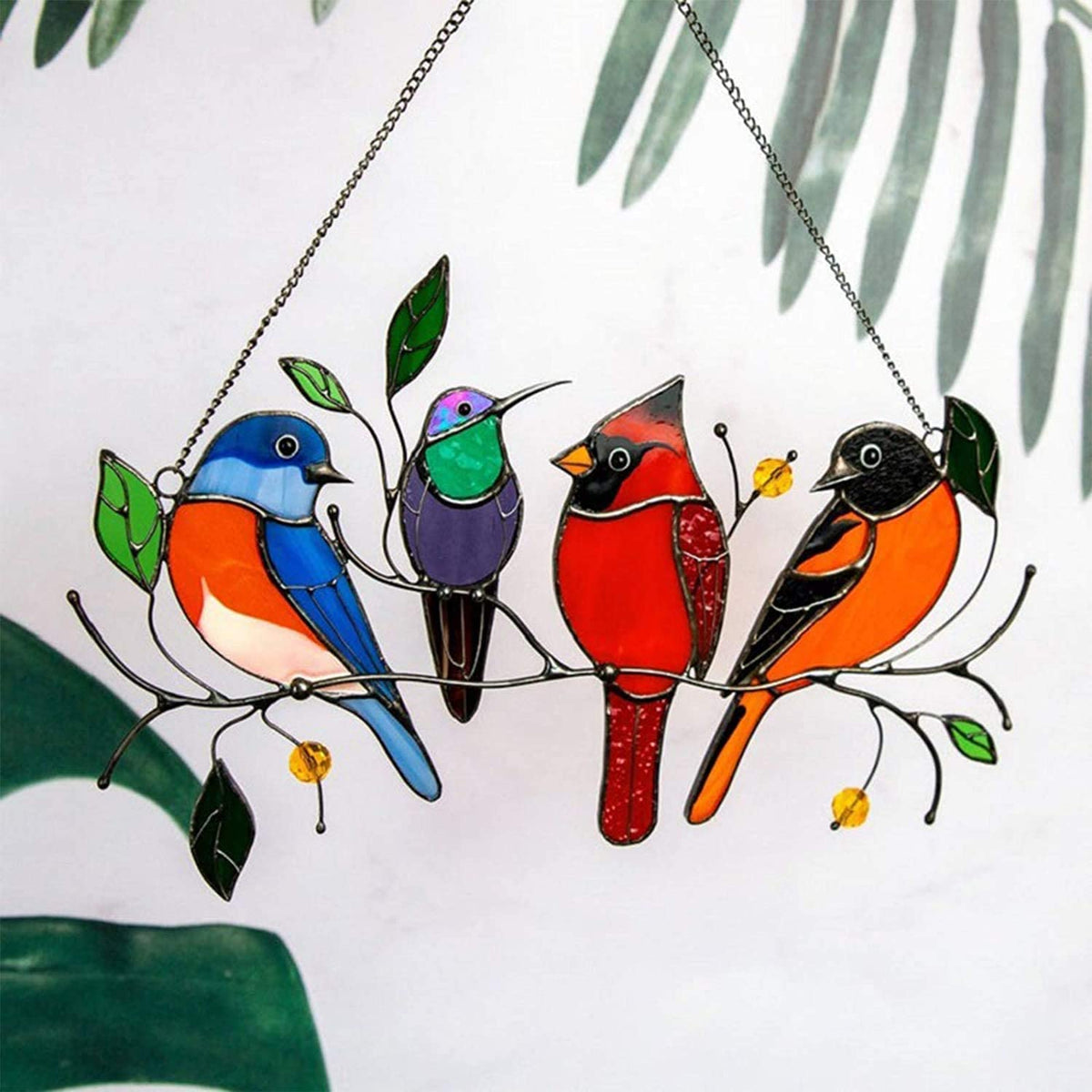 Vogels gebrandschilderd glas raam hangers