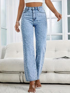 Straight damesjeans met parels