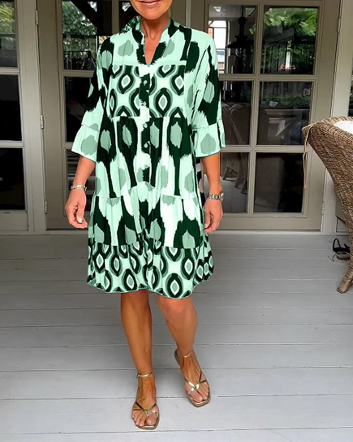 jurk met korte mouwen en abstracte print & losse snit — afbeelding 14