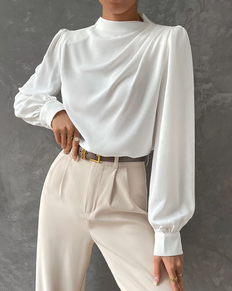 Effen blouse met gerimpelde en opstaande kraag