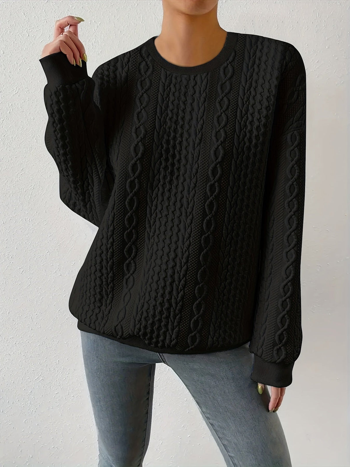Sweatshirt met ronde hals en kabelmotief