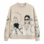 Losvallende wolprint sweater