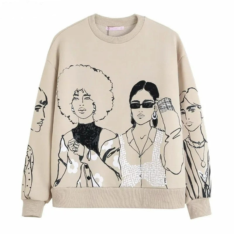 Losvallende wolprint sweater