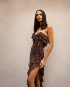 Chiffon maxi-jurk met ruches en gekruiste halslijn